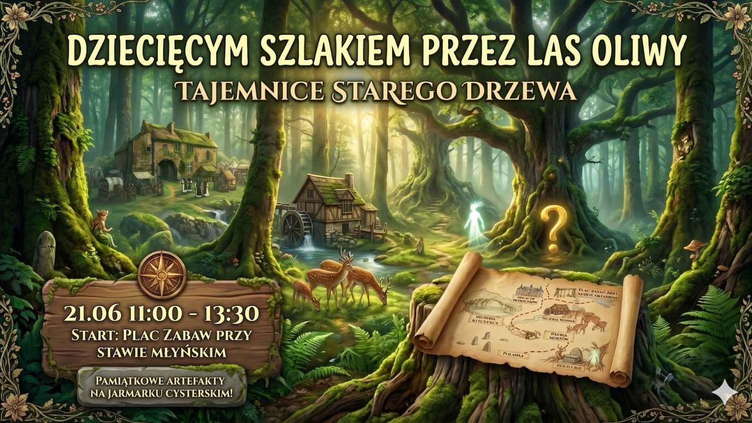 Dziecięcym Szlakiem Przez Las Oliwy - Tajemnice Starego Drzewa, spacer 21.06. 11:00-13:30, start: plac zabaw przy stawie młyńskim